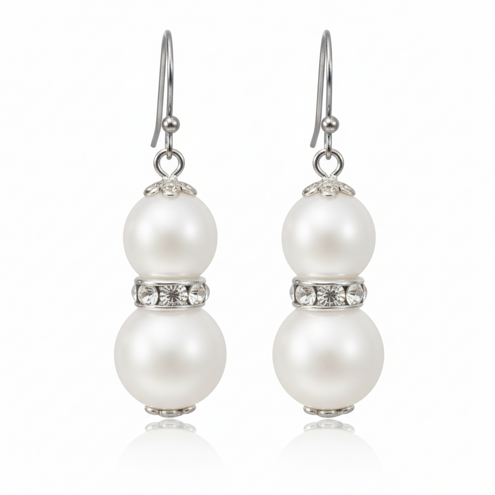 Double Pearl Drop Dangle Earrings | Rhinestone & Glass Pearl, Earrings, $ 17.99, A Moment Of Now™