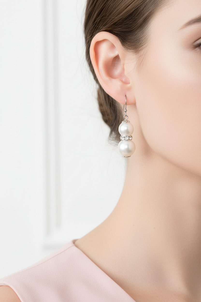 Double Pearl Drop Dangle Earrings | Rhinestone & Glass Pearl, Earrings, $ 17.99, A Moment Of Now™