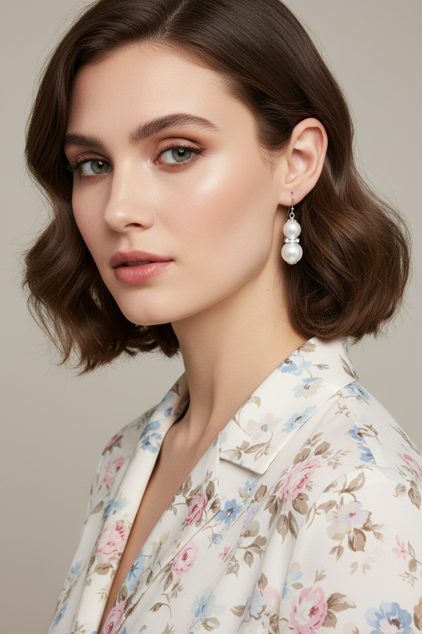 Double Pearl Drop Dangle Earrings | Rhinestone & Glass Pearl, Earrings, $ 17.99, A Moment Of Now™