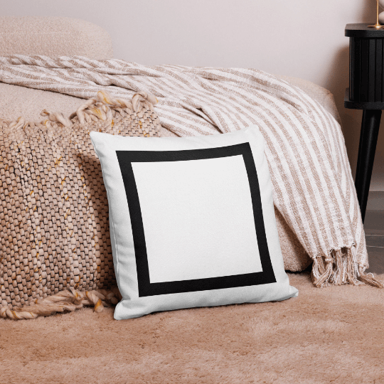Black Border Solid White Premium Pillow | Minimalist Decor, Pillows, $ 55.00, A Moment Of Now™