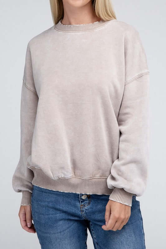 Women's Acid Wash Fleece Oversized Pullover Sweatshirt | USA Boutique, ZENANA, $ 39.00