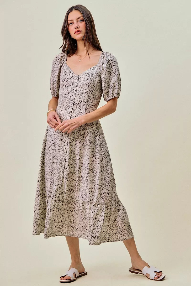 SO ME Ditsy Floral Self Belt On Elastic Waist Maxi Dress | Boutique In USA, Dresses, $ 69.00, A Moment Of Now™