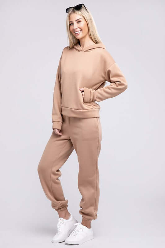 Camel Brown Drop Shoulder Hoodie & Pants Set Loungewear, Nuvi Apparel, $ 36.95