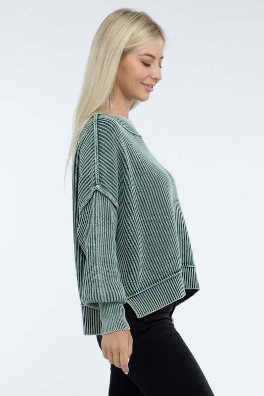 Washed Side Slit Oversized Cropped Sweater, ZENANA, $ 55.00