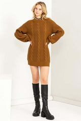 Brown / Black / Cream Cable-Knit Ribbed Mini Sweater Dress, HYFVE, $ 56.95