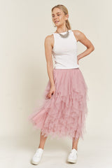 Shop PLUS LAYER POLKA DOT MESH LINED A-LINE MIDI SKIRT, Skirts, USA Boutique