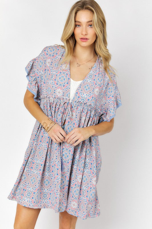 Shop Women's Printed Short Sleeve Ruffle Kimono | USA Boutique Clothing, Kimonos, USA Boutique