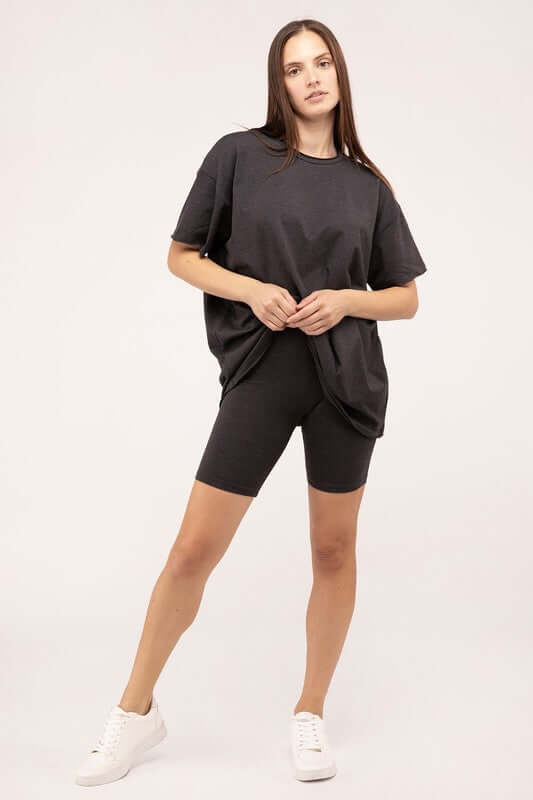 Cotton Round Neck Top & Biker Shorts Set, ZENANA, $ 35.95