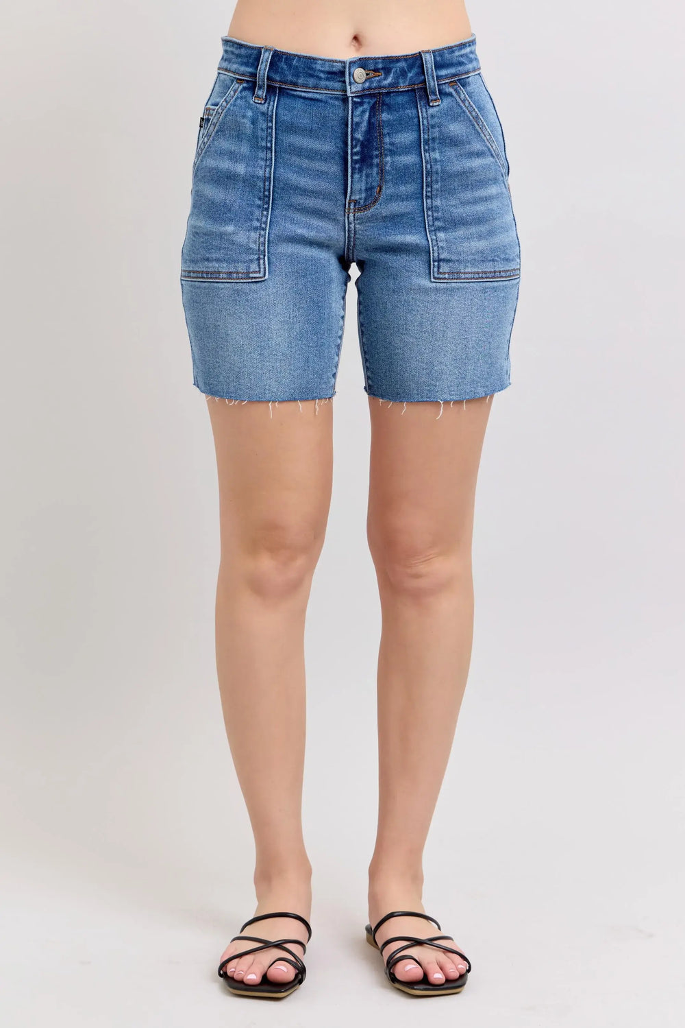 Judy Blue Mid Rise Bermuda Denim Shorts with Raw Hem | Plus Size, Shorts, $ 52.00, A Moment Of Now™