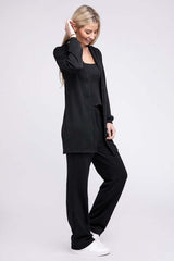 Black Solid Tank Top, Pants & Cardigan Set, Nuvi Apparel, $ 45.00