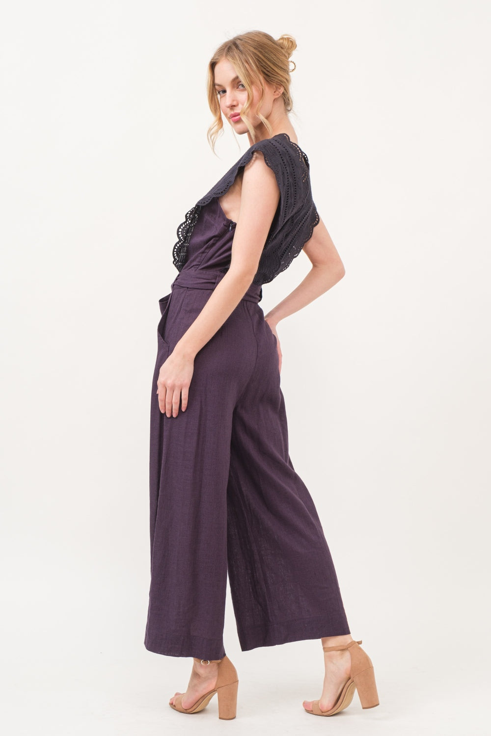 Lavander Luxe Lace Surplice Tie Waist Jumpsuit