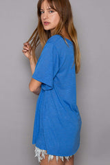 Ultramarine Blue V-Neck Short Sleeve T-Shirt, POL, $ 39.00