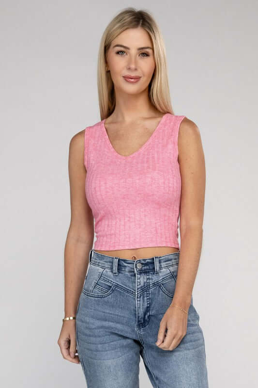 Ribbed Scoop Neck Cropped Sleeveless Top, ZENANA, $ 15.95