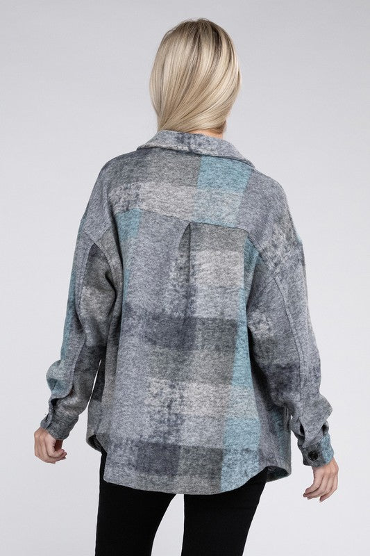 Grey Check Pocketed Plaid Shacket