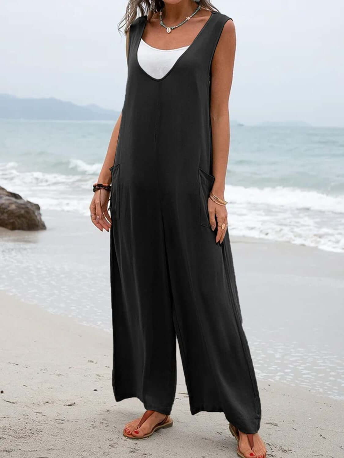 Wide Strap Jumpsuit with Pockets, Generic, A Moment Of Now