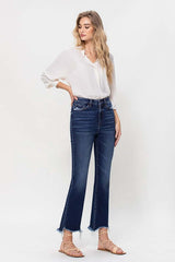 Chemical Mood Dark Blue High Rise Distressed Hem Kick Flare Jeans