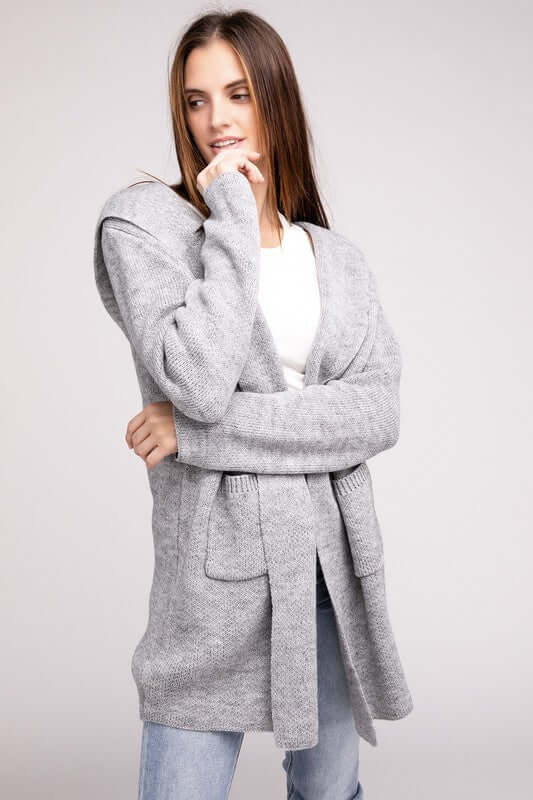 Hooded Open Front Sweater Cardigan, ZENANA, $ 50.95