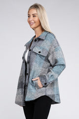 Grey Check Pocketed Plaid Shacket