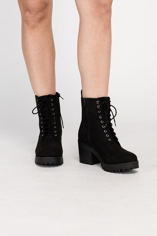 Shop FUZZY Women's Lace-up Combat Boots in Black or Brown, Ankle Boots, USA Boutique