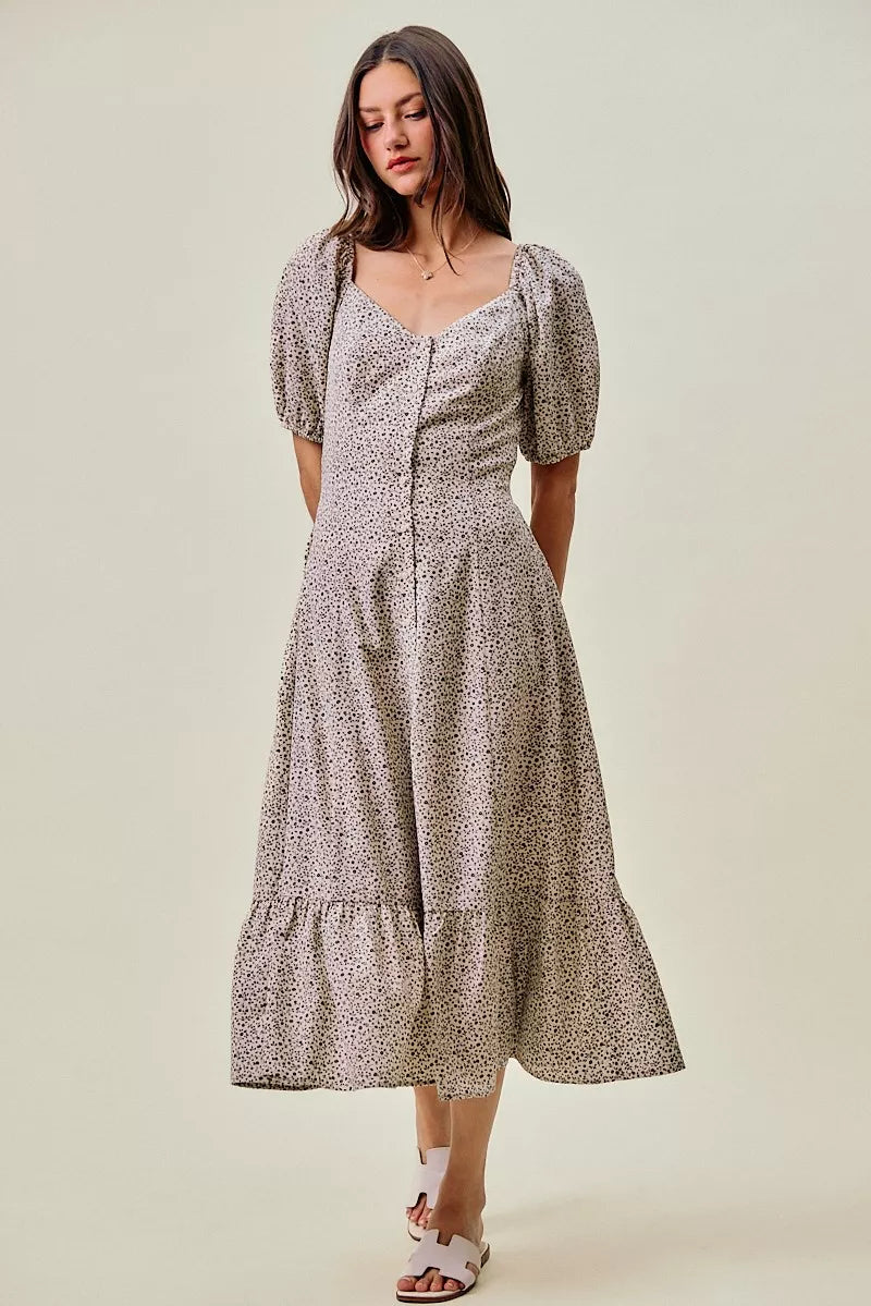 SO ME Ditsy Floral Self Belt On Elastic Waist Maxi Dress | Boutique In USA, Dresses, $ 69.00, A Moment Of Now™