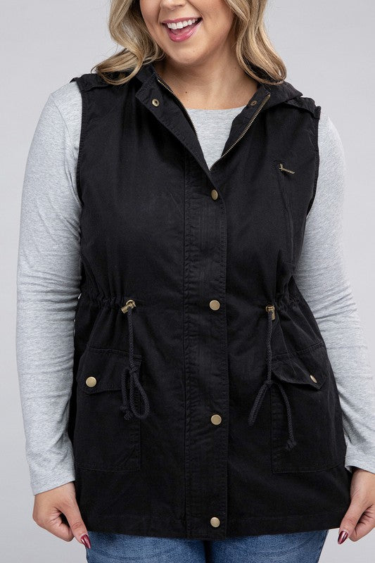 Shop Plus Size Women's Drawstring Waist Military Hoodie Vest Jacket , Vests, USA Boutique