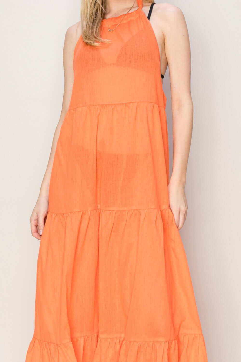 Orange Halter Neck Cover Up Maxi Dress for Summer Style, Dresses, $ 38.00, A Moment Of Now™