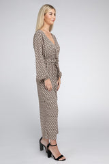 Shop Women's Beige Geometric Print Allover Print Jumpsuit Boutique Clothing, , USA Boutique