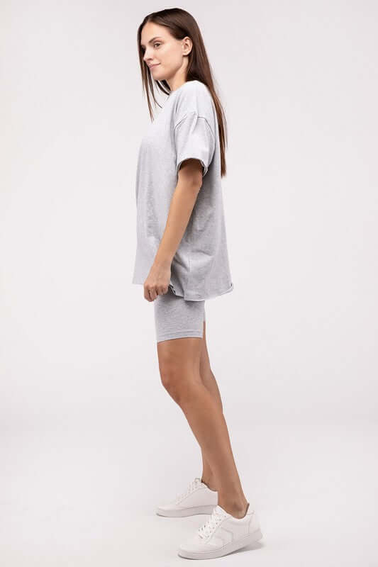 Cotton Round Neck Top & Biker Shorts Set, ZENANA, $ 35.95