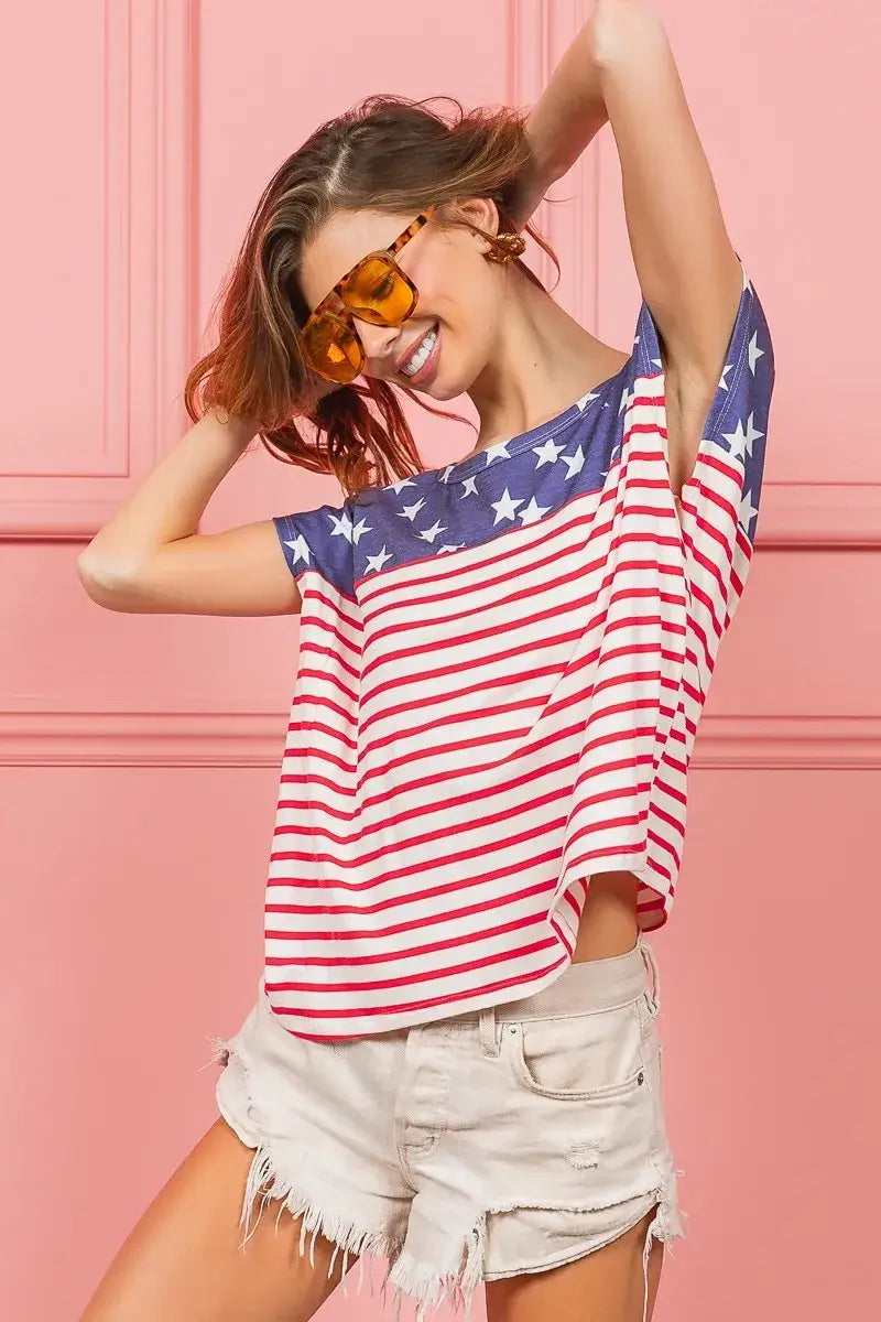 USA Flag Star Printed with Stripe Combo T-shirt - Unique Style, T-shirts, $ 32.00, A Moment Of Now™