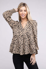 Leopard Print Ruffle Hem Long Sleeve Blouse, Nuvi Apparel, $ 35.95