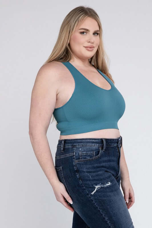 Plus Ribbed Cropped Racerback Tank Top, ZENANA, $ 19.00