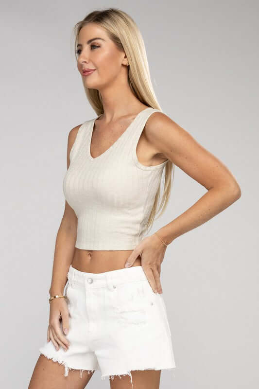 Ribbed Scoop Neck Cropped Sleeveless Top, ZENANA, $ 15.95