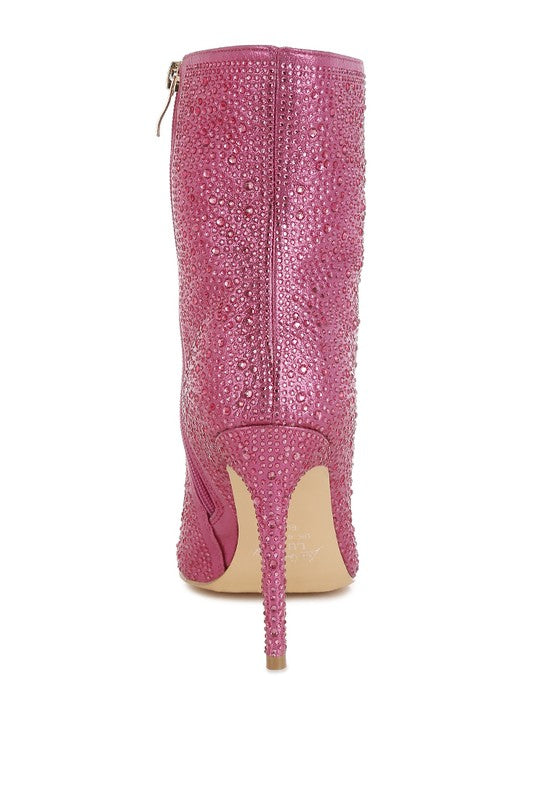 Pink Anun Rhinestones Embellished High Ankle Boots