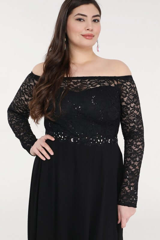 Elegant Plus Size Long Lace Sleeve Chiffon Gown, Dresses, $ 126.00, A Moment Of Now™