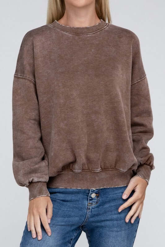 Women's Acid Wash Fleece Oversized Pullover Sweatshirt | USA Boutique, ZENANA, $ 39.00