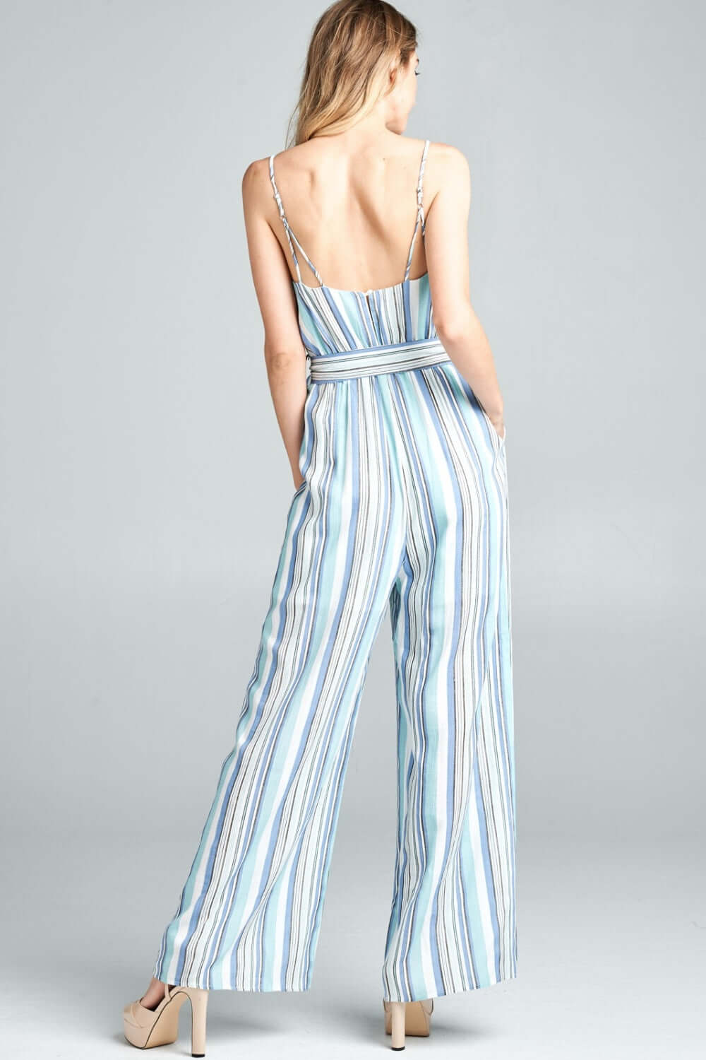 Blue Tie Front Striped Sleeveless Jumpsuit, Cotton Bleu by Nu Label, $ 45.00