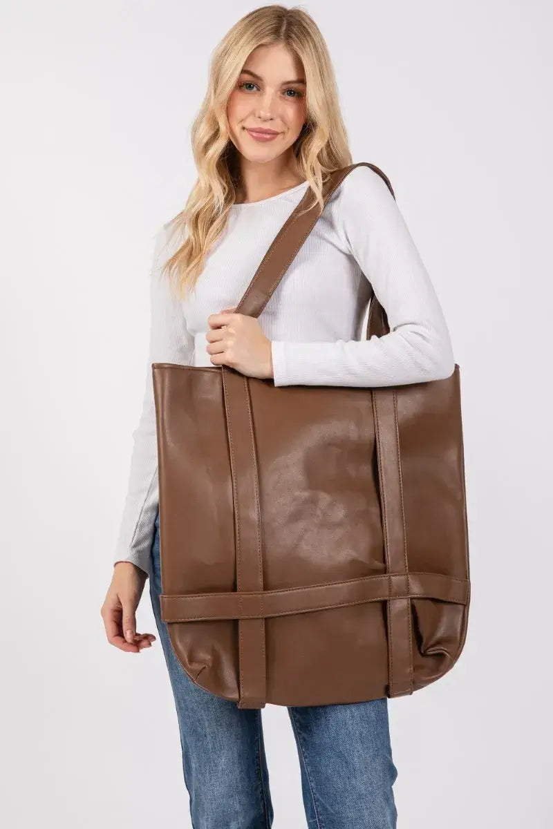 Brown Oversized Hat Carrier Tote - Stylish & Spacious, Shoppers, $ 55.00, A Moment Of Now™