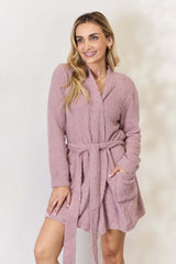 Mauve Tie Front Long Sleeve Robe