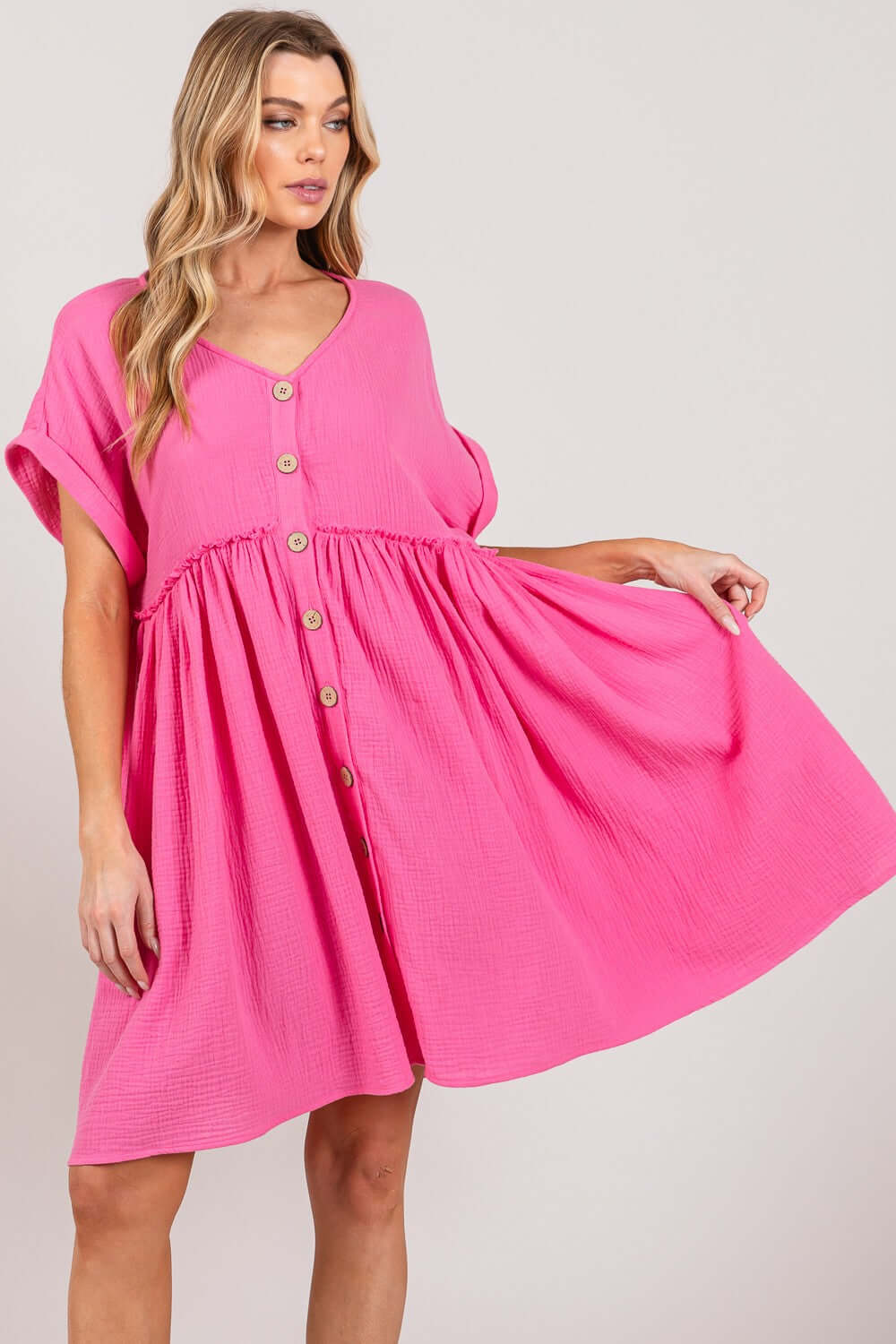 Pink Button Up Short Sleeve Dress - Chic & Versatile Style, Dresses, $ 45.00, A Moment Of Now™