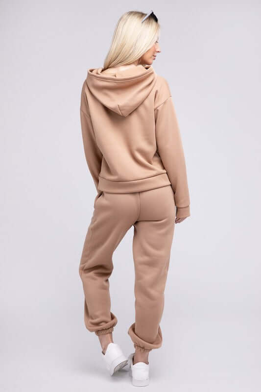 Shop Women's Camel Brown Drop Shoulder Hoodie & Pants Set Loungewear, Loungewear, USA Boutique