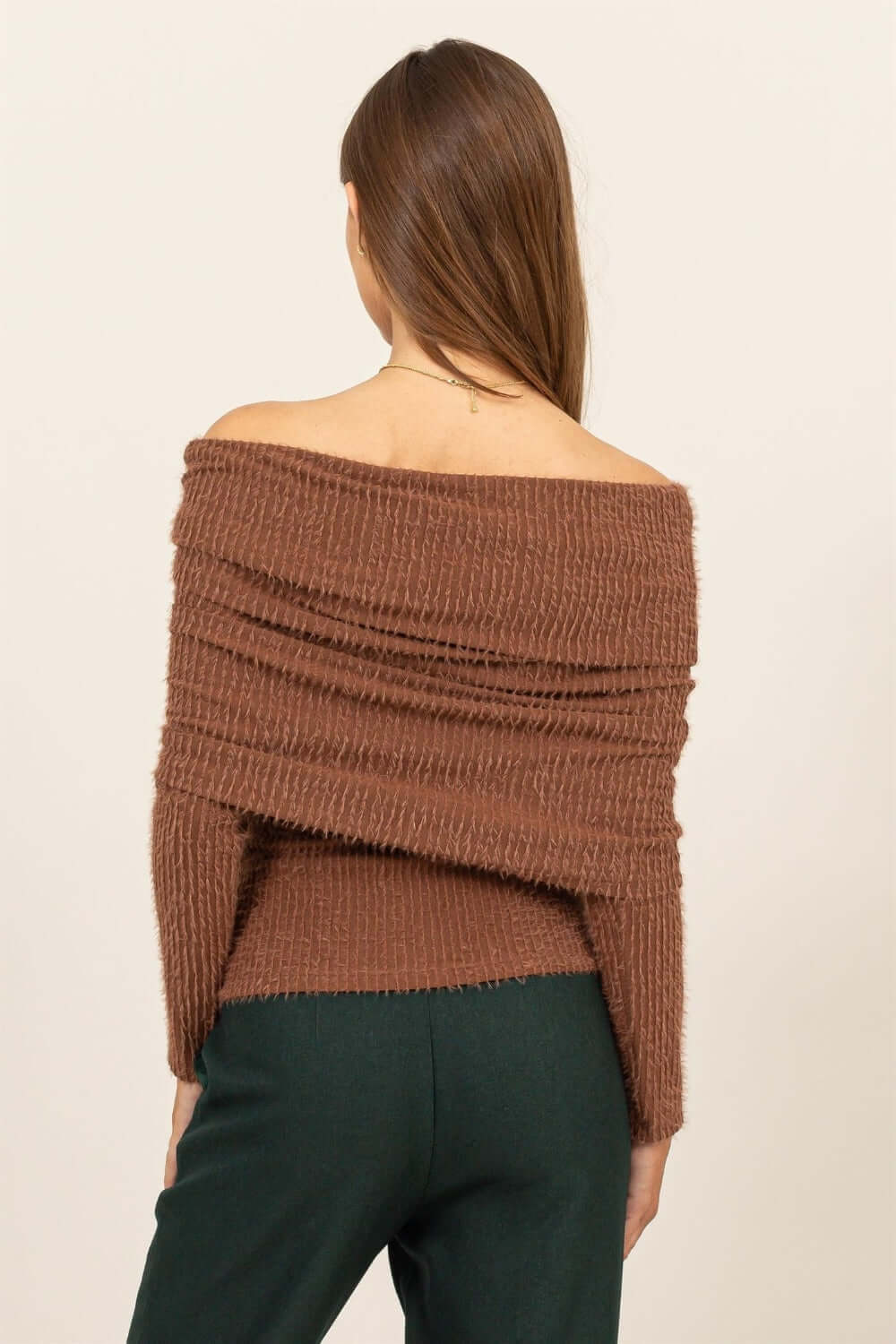 Mocha Brown Luxe Off-Shoulder Knit Top - Stylish & Comfortable, Tops, $ 35.00, A Moment Of Now™