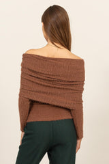 Mocha Brown Luxe Off-Shoulder Knit Top