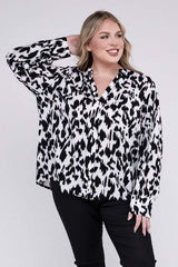 Plus Size Black & White Leopard Notched Neckline Blouse, Nuvi Apparel, $ 35.95