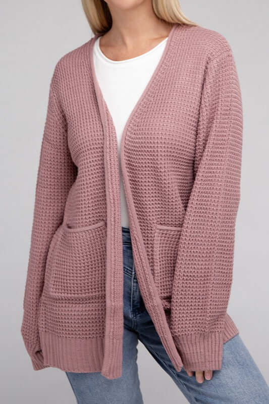 Low Gauge Waffle Open Cardigan Sweater, ZENANA, $ 48.95