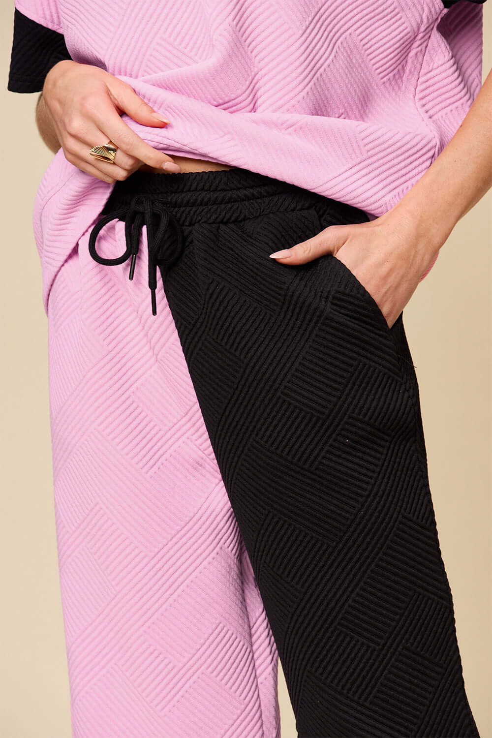 Short Sleeve Contrast T-Shirt and Wide Leg Pants Set, Double Take, A Moment Of Now