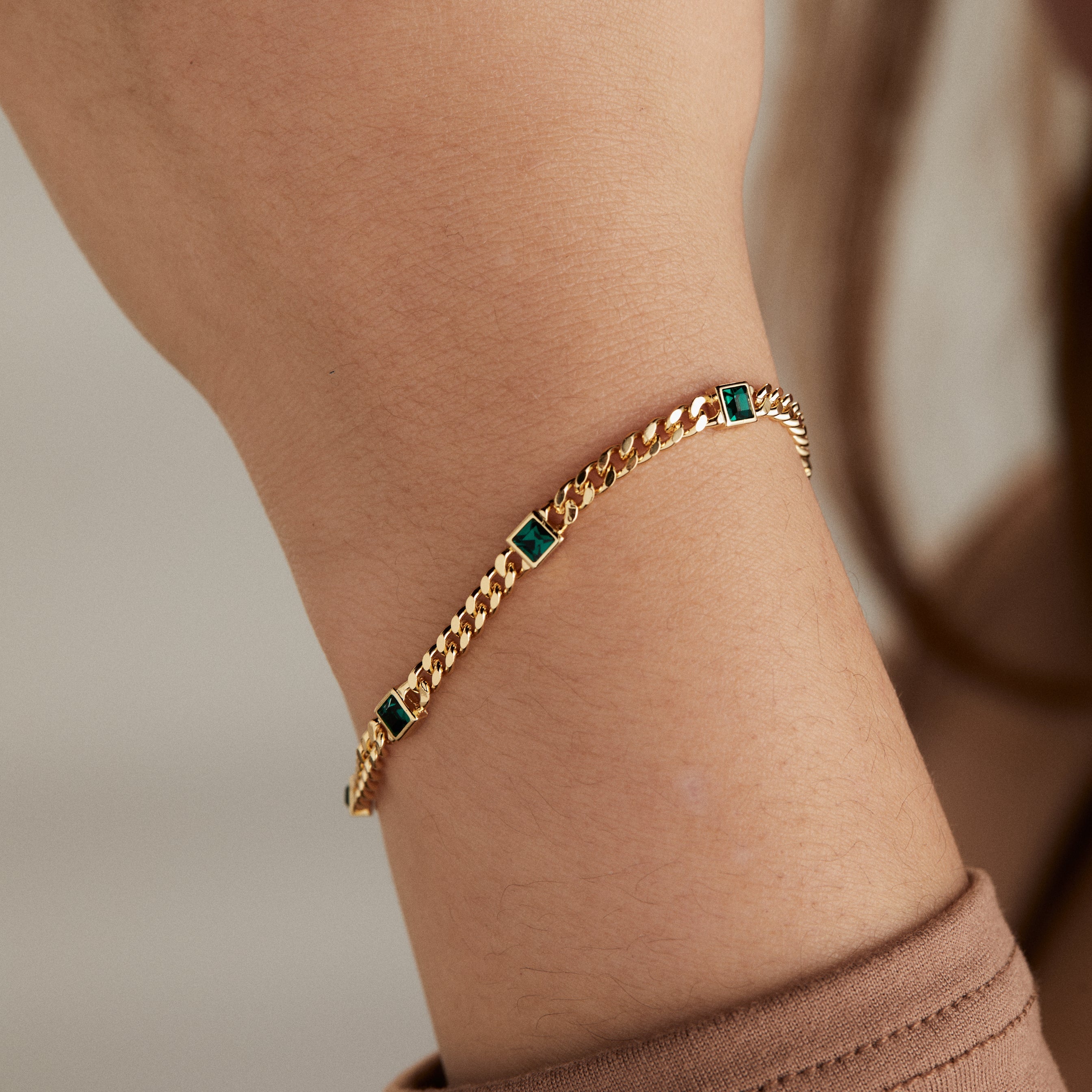 May Birthstone Emerald Curb Chain Bracelet, Bracelets, $ 28.00, A Moment Of Now™
