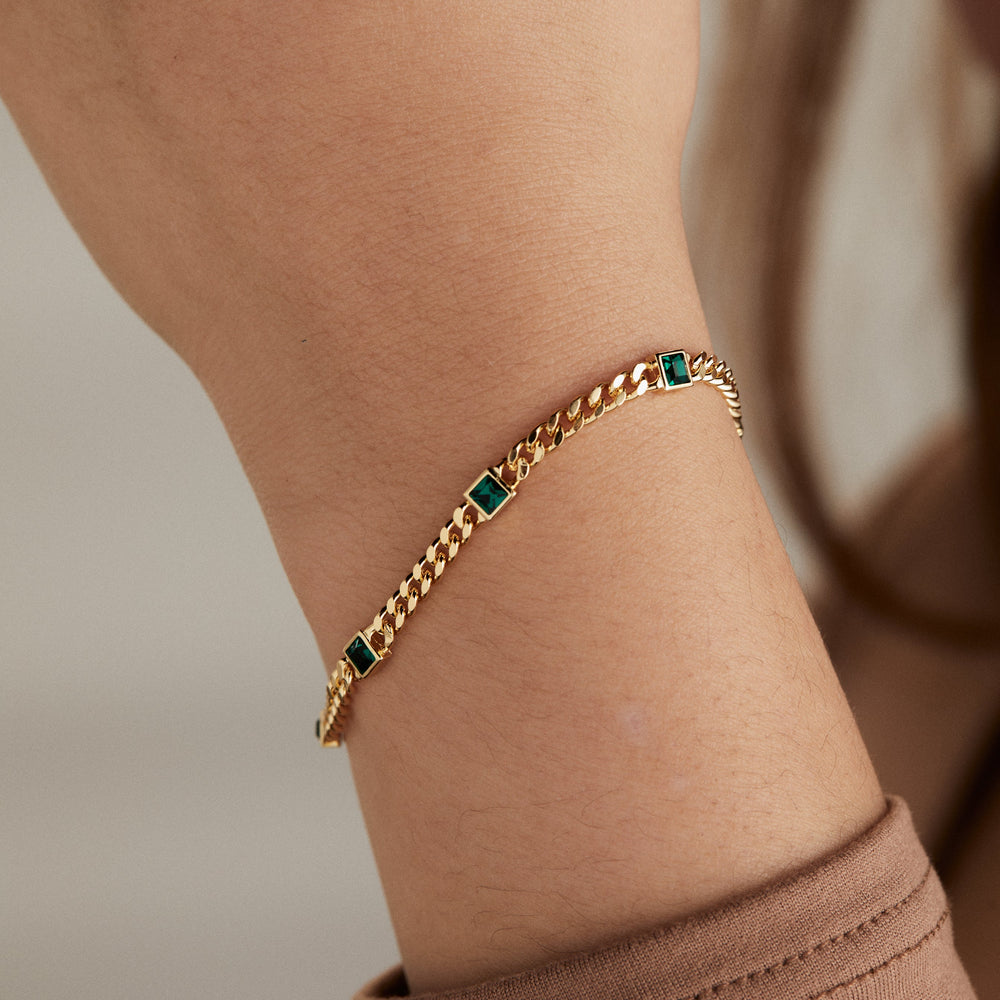May Birthstone Emerald Curb Chain Bracelet, Bracelets, $ 28.00, A Moment Of Now™