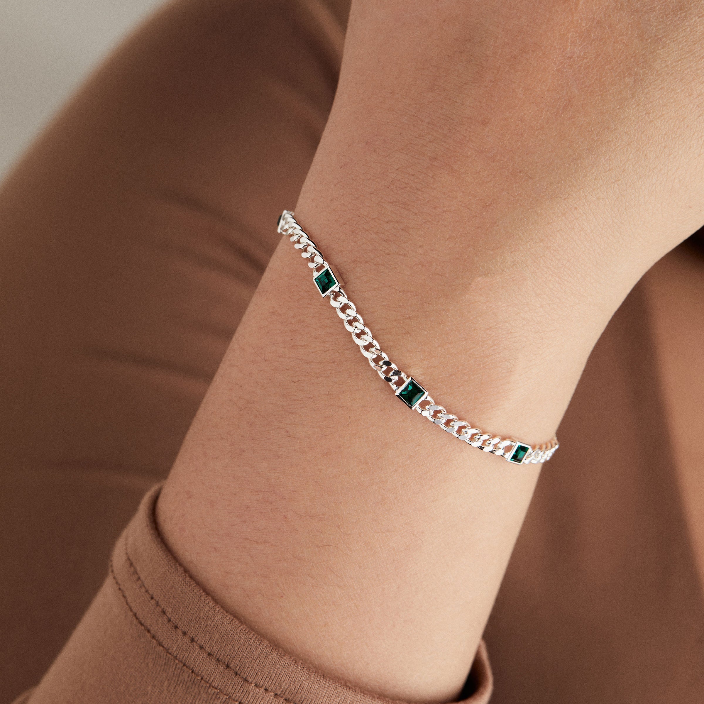May Birthstone Emerald Curb Chain Bracelet, Bracelets, $ 28.00, A Moment Of Now™