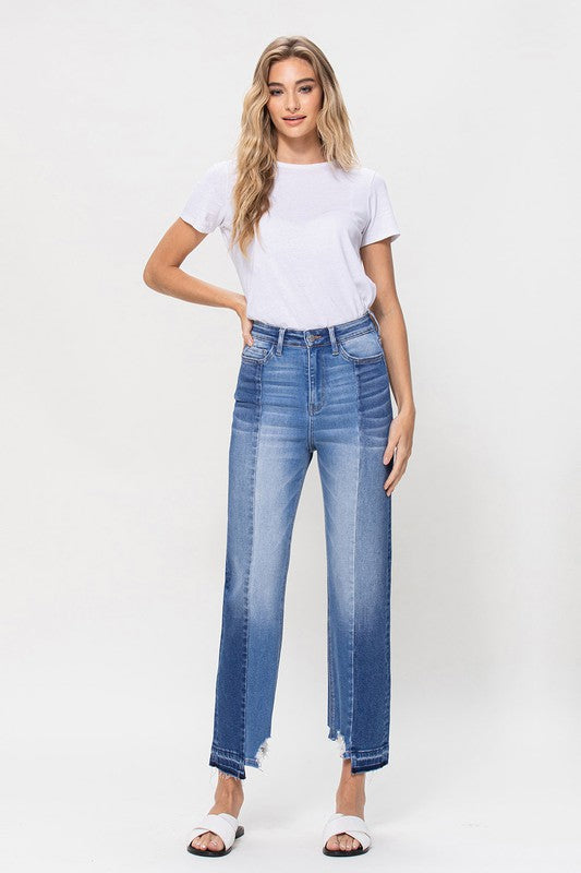 Super High Rise Straight W/Contrast and Hem Detail Jeans