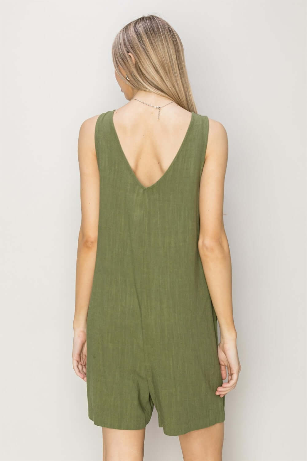 Moss Green V-Neck Sleeveless Romper with Pockets, Rompers, $ 35.00, A Moment Of Now™